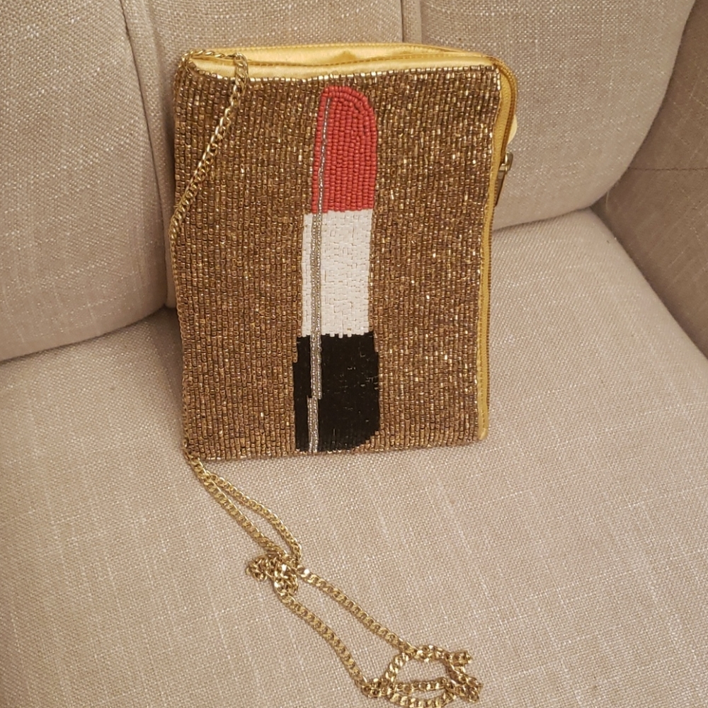 Cute Satin Gold Lipstick Crossbody